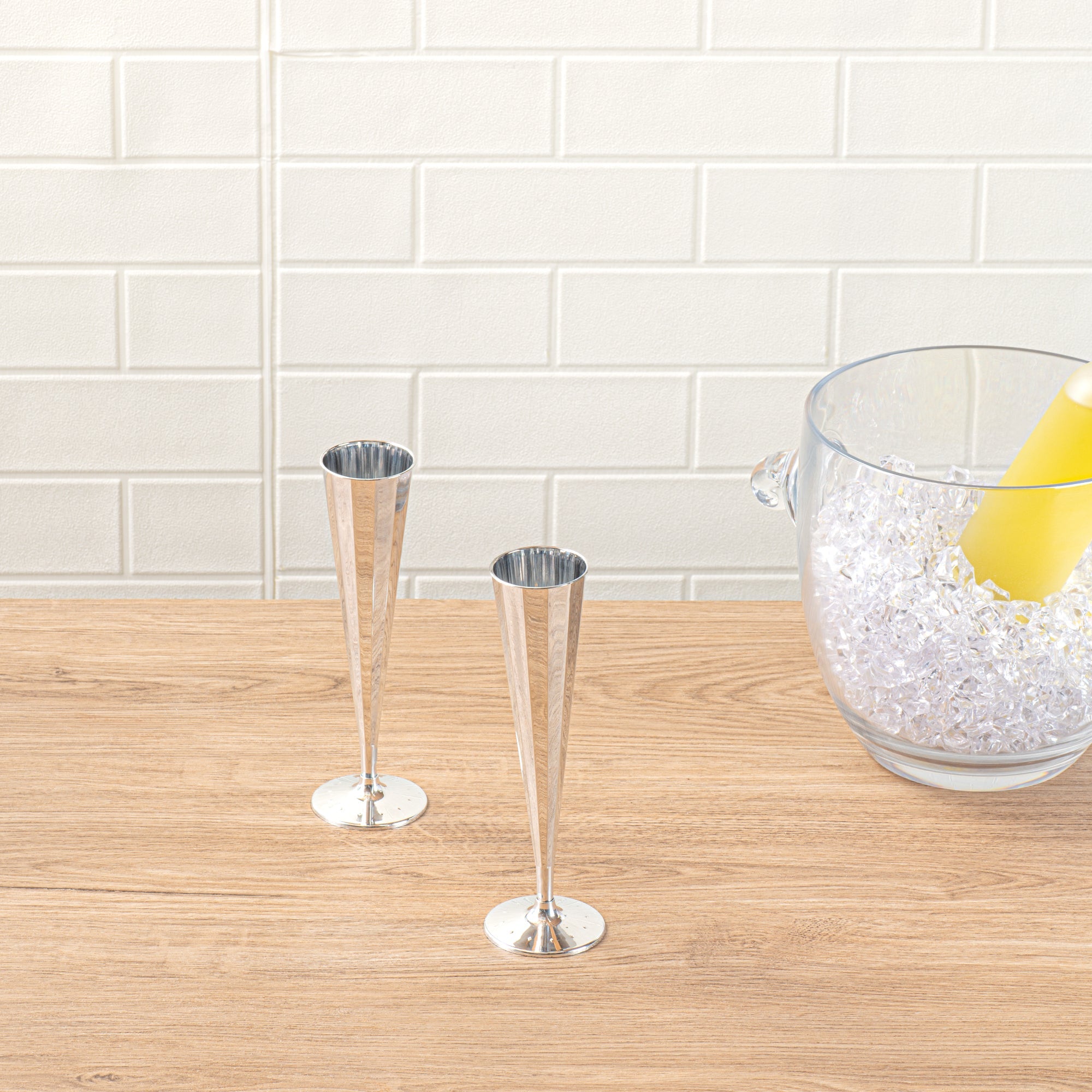 Bev Tek 5 oz Mirrored Plastic Champagne Flute - Vertical Cut - 2" x 2" x 8 1/2" - 25 count box