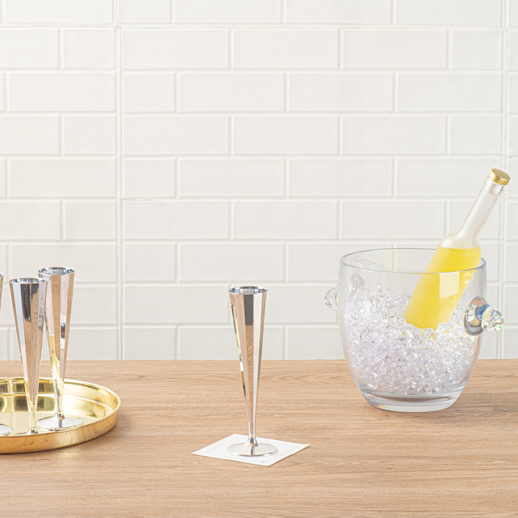 Bev Tek 5 oz Mirrored Plastic Champagne Flute - Vertical Cut - 2" x 2" x 8 1/2" - 25 count box