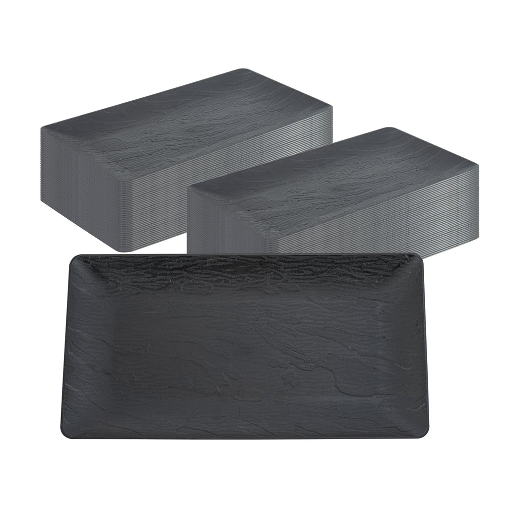 Maxi Serve Rectangle Matte Black Plastic Plate - 17" x 9" - 25 count box