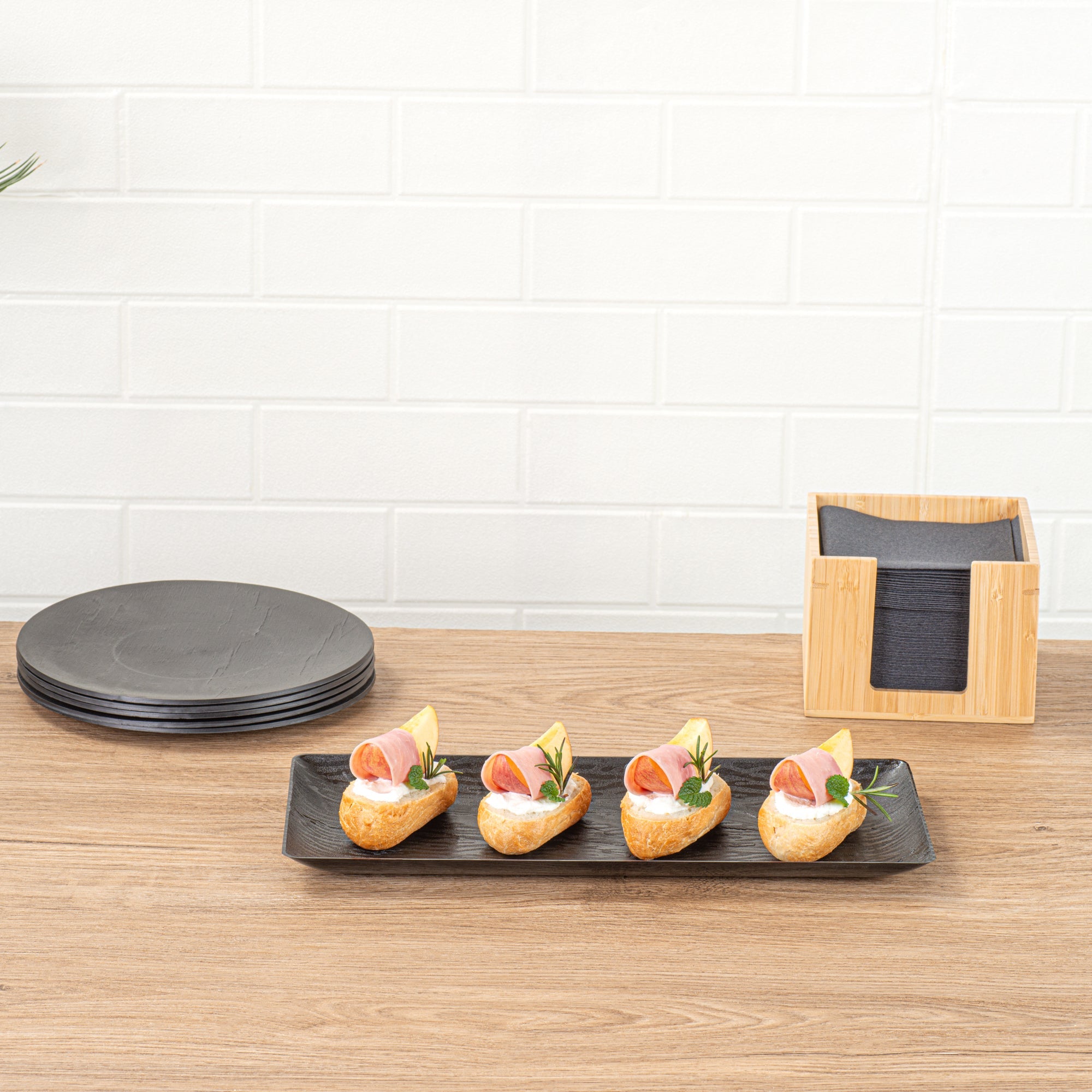 Maxi Serve Rectangle Matte Black Plastic Plate - 14 1/4" x 6 1/4" - 100 count box