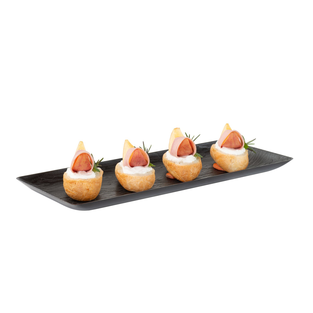 Maxi Serve Rectangle Matte Black Plastic Plate - 14 1/4" x 6 1/4" - 100 count box