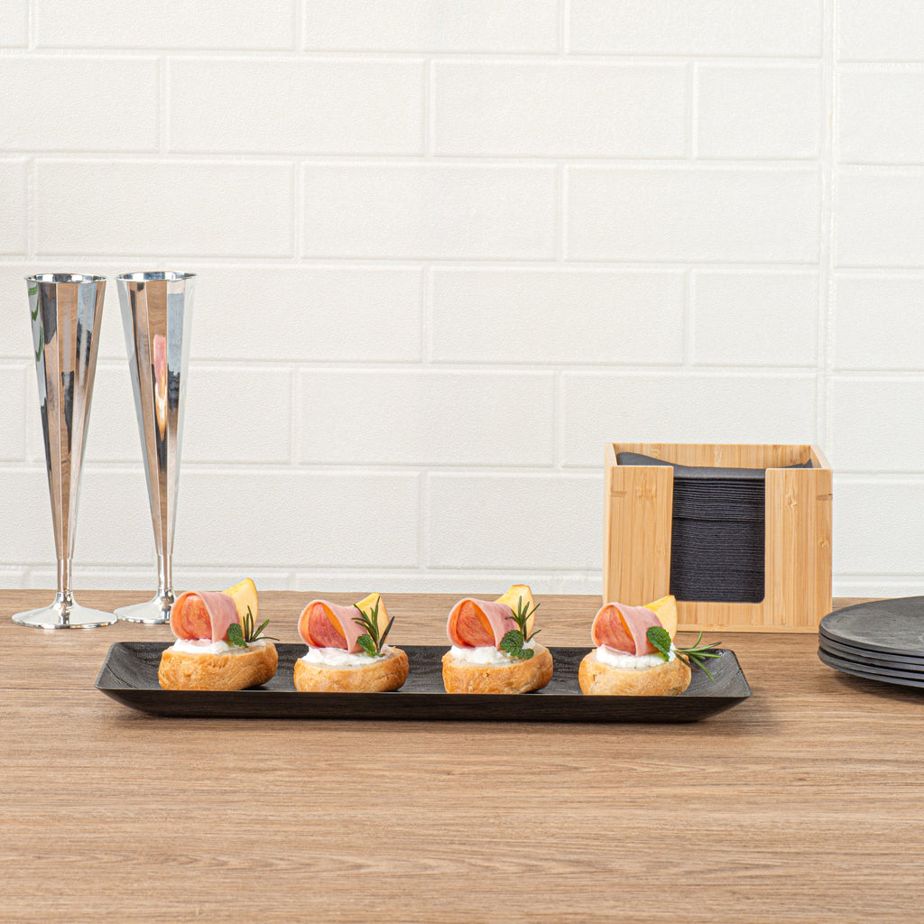Maxi Serve Rectangle Matte Black Plastic Plate - 14 1/4" x 6 1/4" - 100 count box