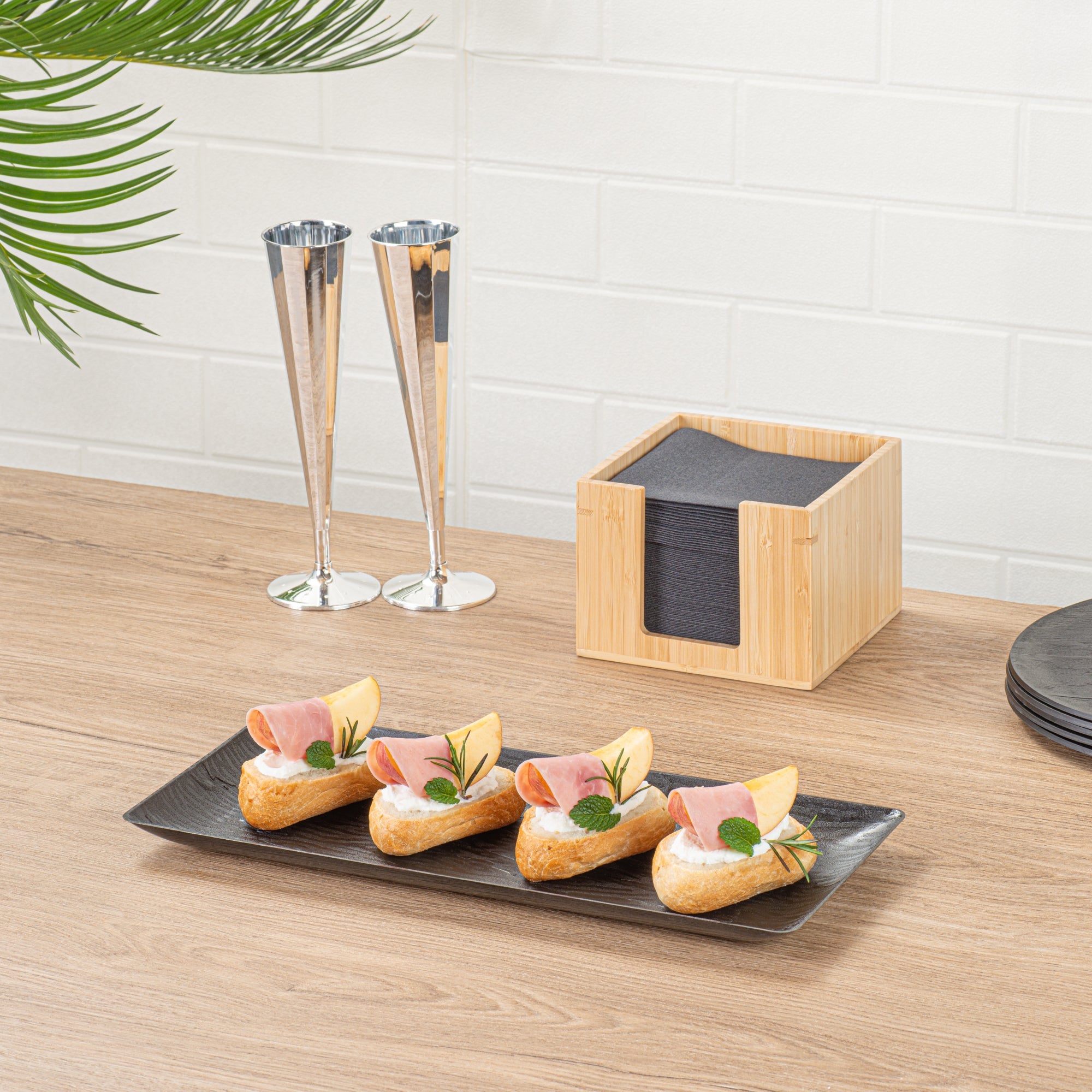 Maxi Serve Rectangle Matte Black Plastic Plate - 14 1/4" x 6 1/4" - 100 count box