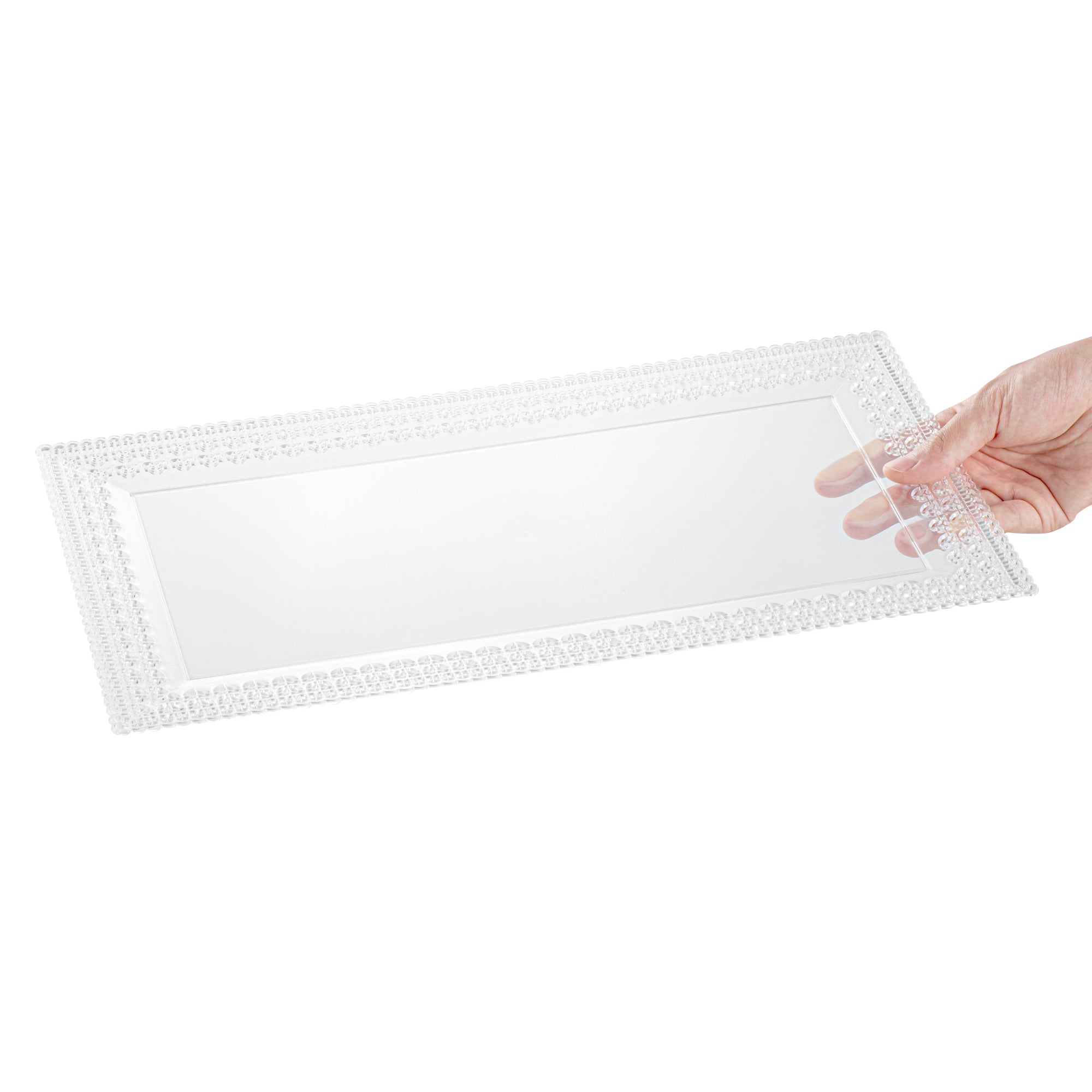 Maxi Serve Rectangle Clear Plastic Plate - with Lace Rim - 17" x 9" - 25 count box