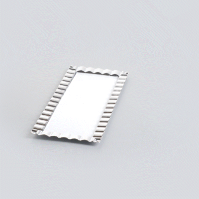 Maxi Serve Rectangle White Plastic Plate - with Silver Ruffled Rim - 14 1/4" x 6 1/4" - 100 count box
