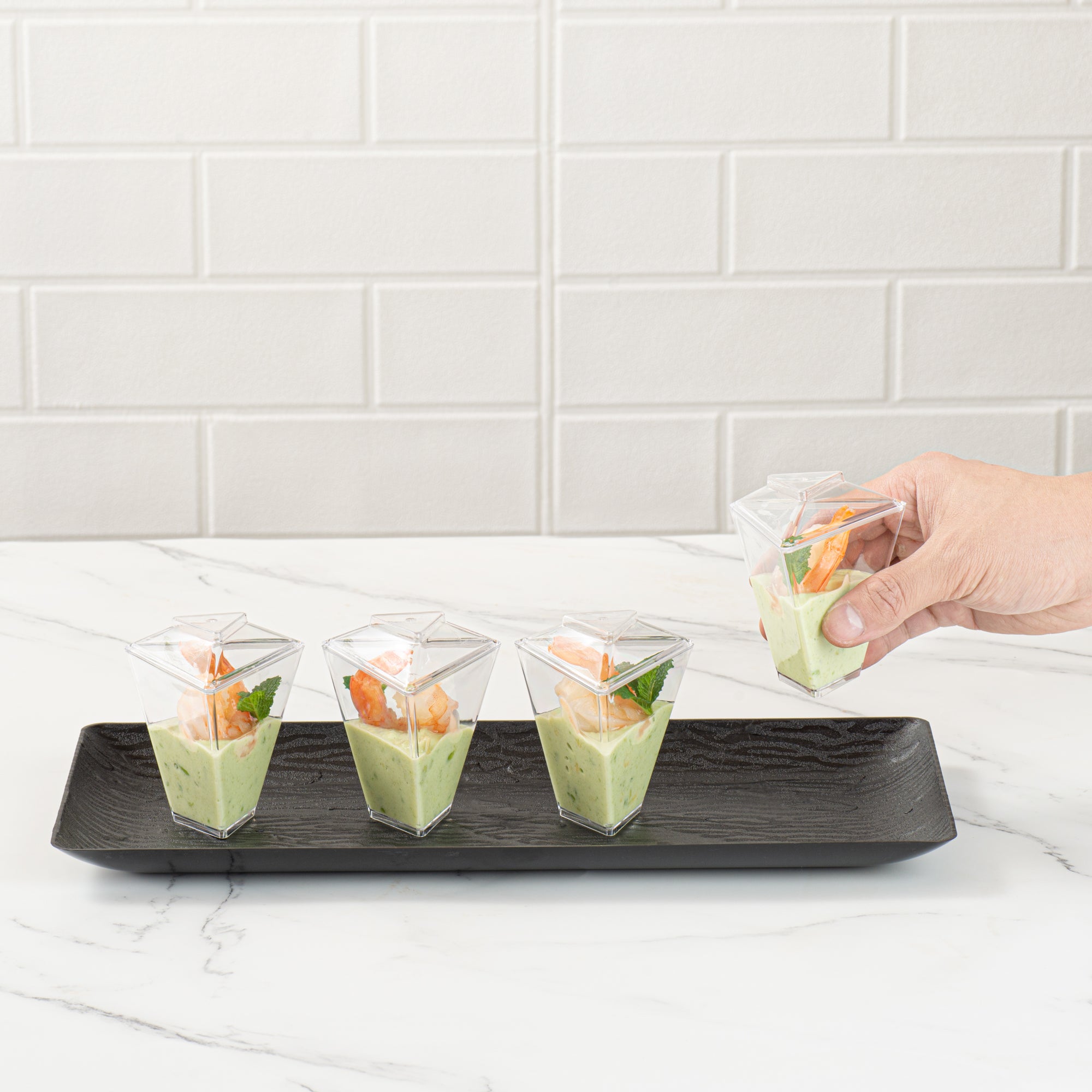 Mini Serve 2 oz Clear Plastic Torcente Cup - 3" x 2 1/2" x 3 1/2" - 100 count box