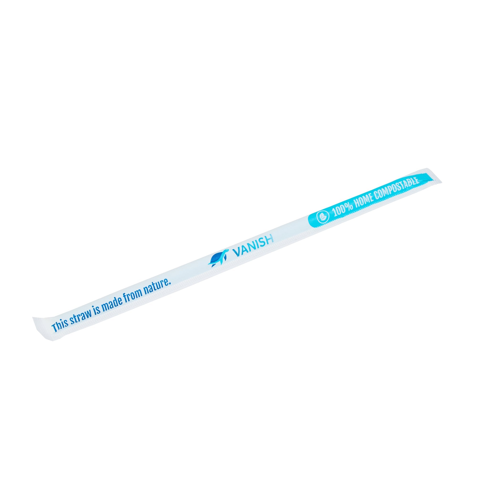 Vanish Blue PHA Plastic Straw - Wrapped, Compostable - 7 3/4" - 1000 count box
