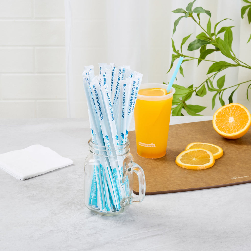 Vanish Blue PHA Plastic Straw - Wrapped, Compostable - 8 1/4" - 1000 count box