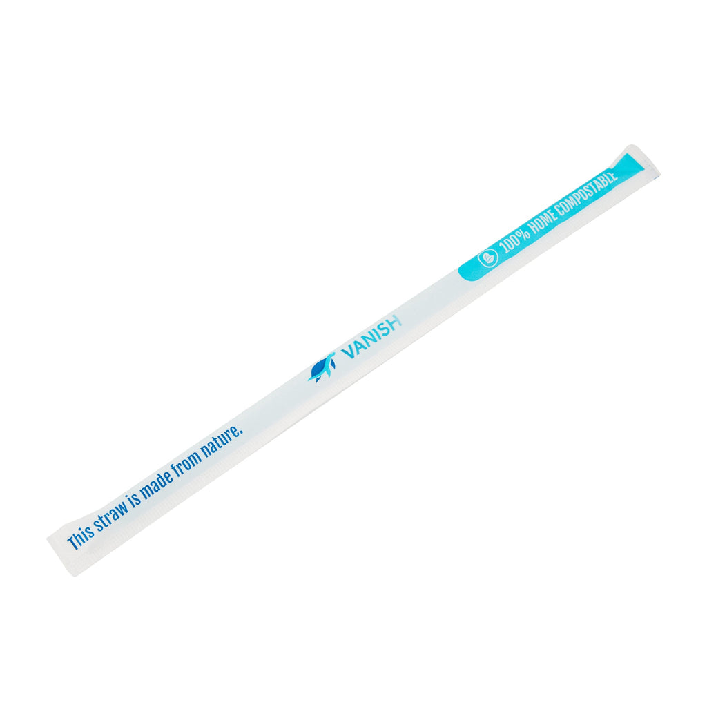 Vanish Blue PHA Plastic Straw - Wrapped, Compostable - 8 1/4" - 1000 count box