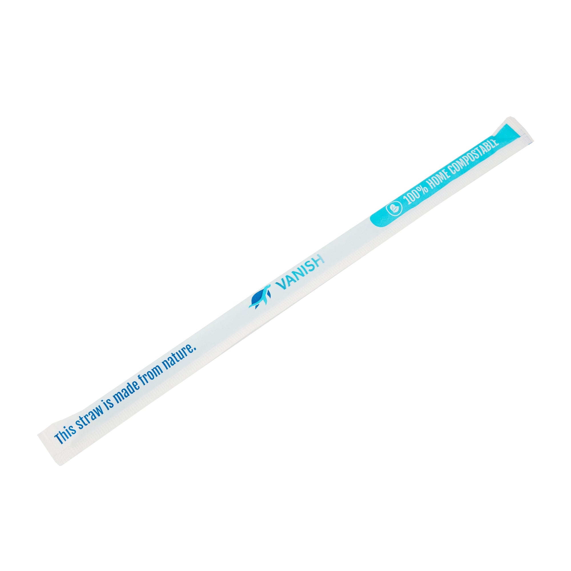 Vanish Blue PHA Plastic Straw - Wrapped, Compostable - 8 1/4" - 1000 count box