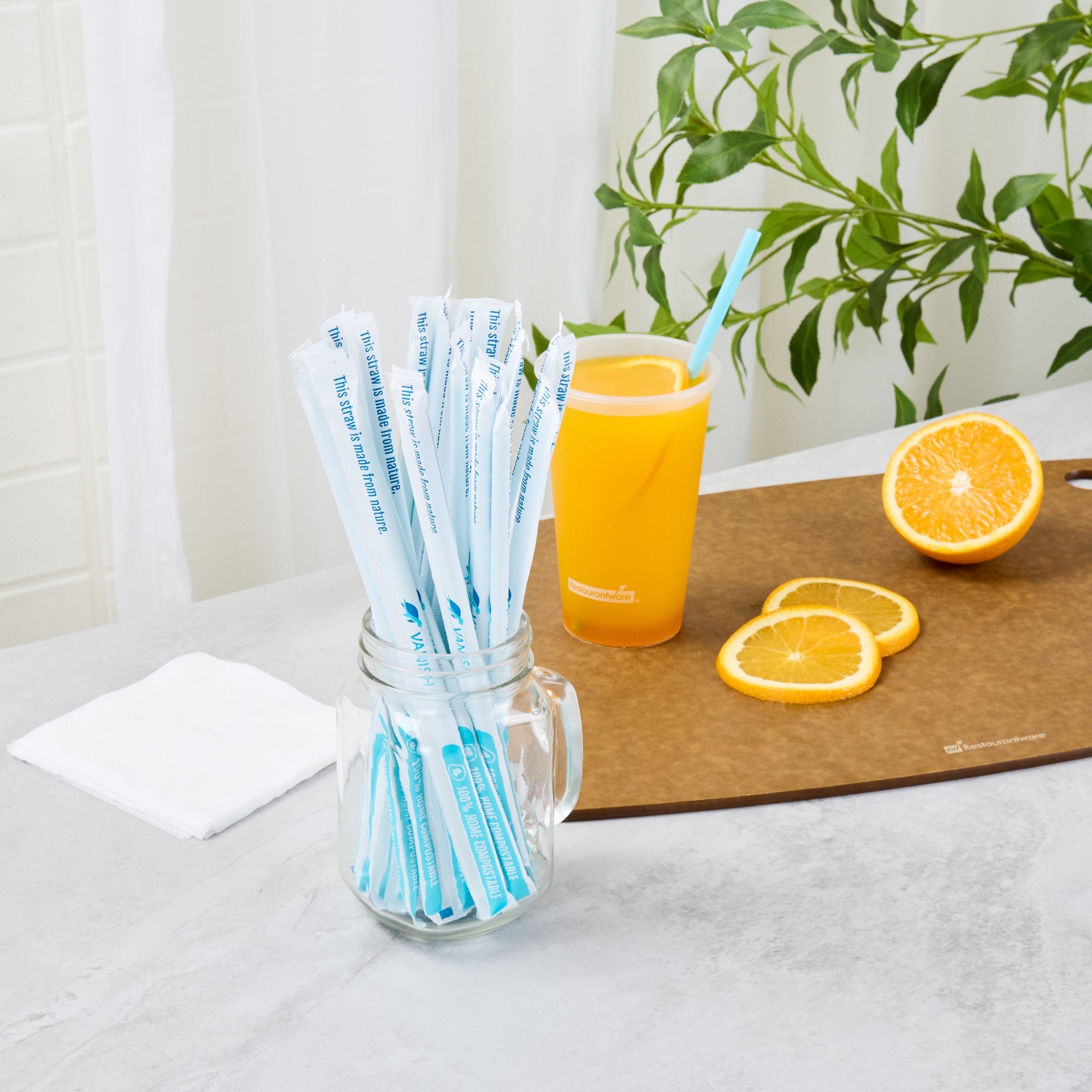 Vanish Blue PHA Plastic Straw - Wrapped, Compostable - 8 1/4" - 1000 count box