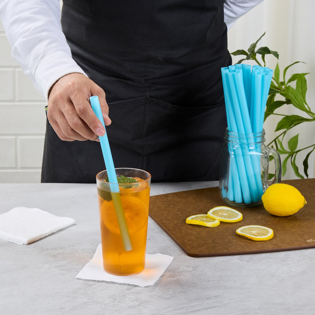 Vanish Blue PHA Plastic Straw - Unwrapped, Compostable - 9" - 100 count box