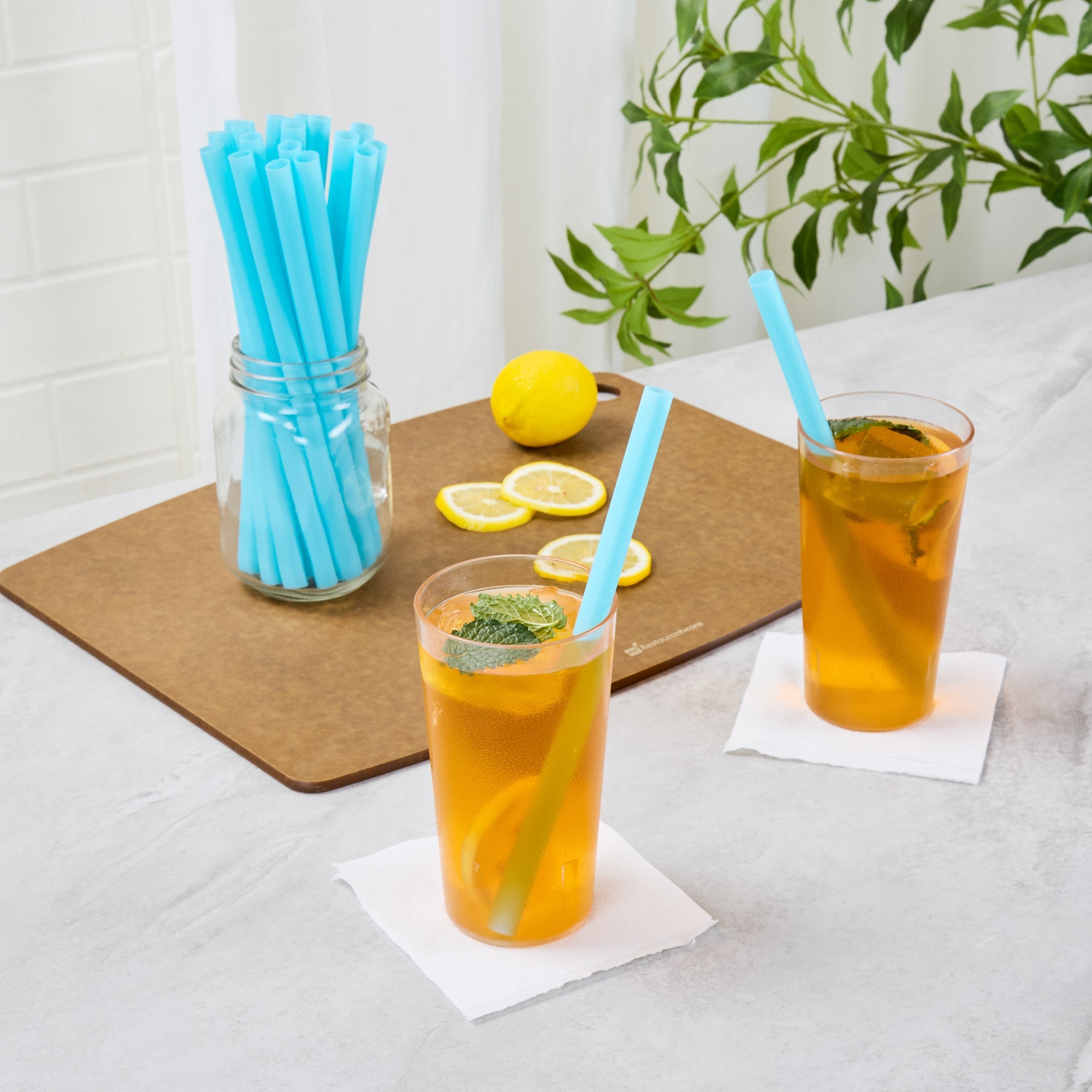 Vanish Blue PHA Plastic Straw - Unwrapped, Compostable - 9" - 1000 count box
