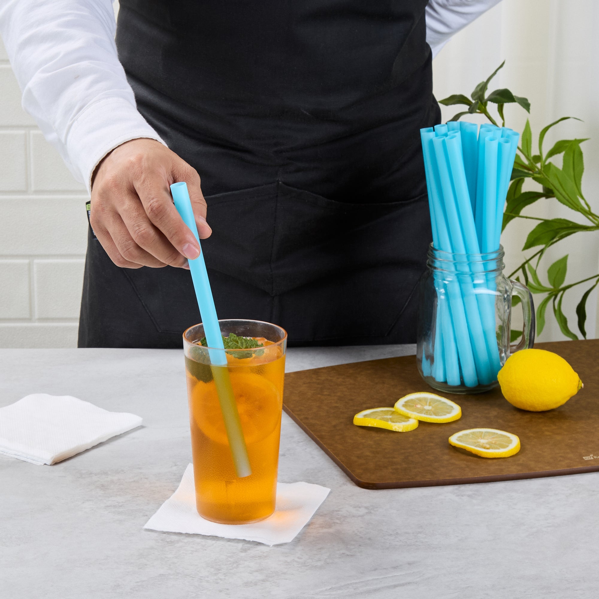 Vanish Blue PHA Plastic Straw - Unwrapped, Compostable - 9" - 1000 count box