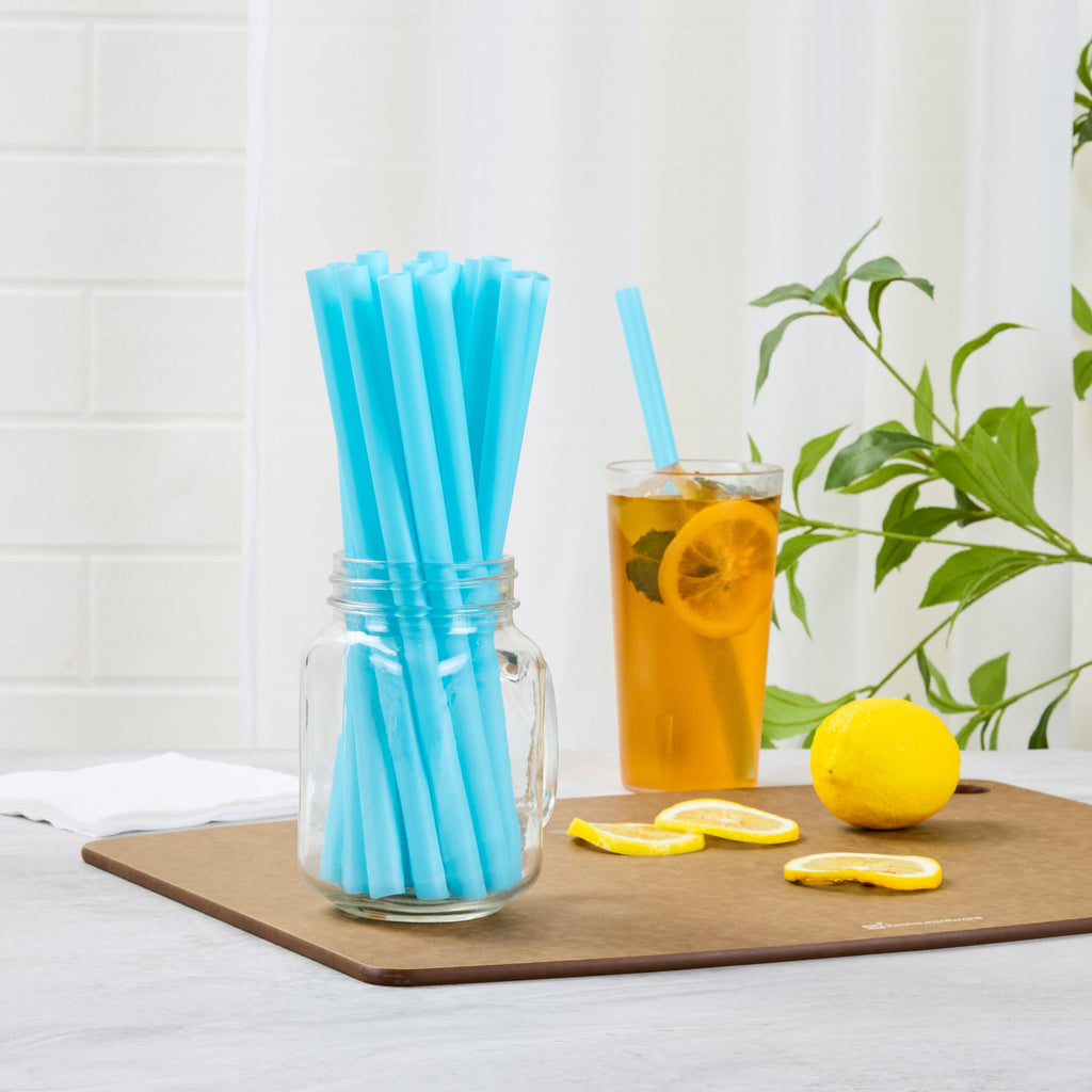 Vanish Blue PHA Plastic Straw - Unwrapped, Compostable - 9" - 1000 count box