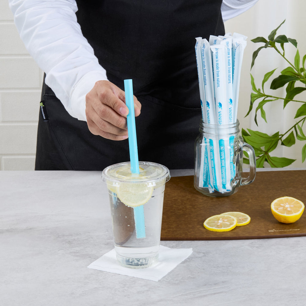 Vanish Blue PHA Plastic Straw - Wrapped, Compostable - 9" - 100 count box