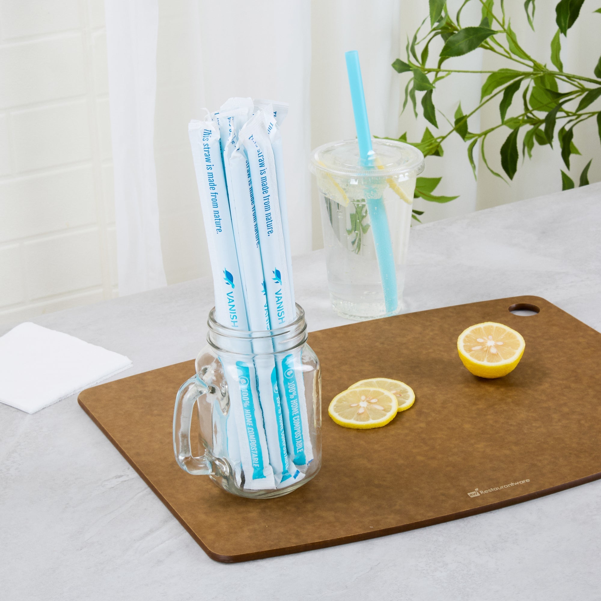 Vanish Blue PHA Plastic Straw - Wrapped, Compostable - 9" - 1000 count box