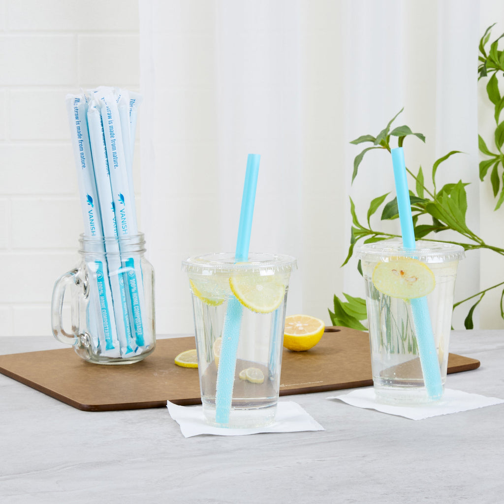 Vanish Blue PHA Plastic Straw - Wrapped, Compostable - 9" - 1000 count box