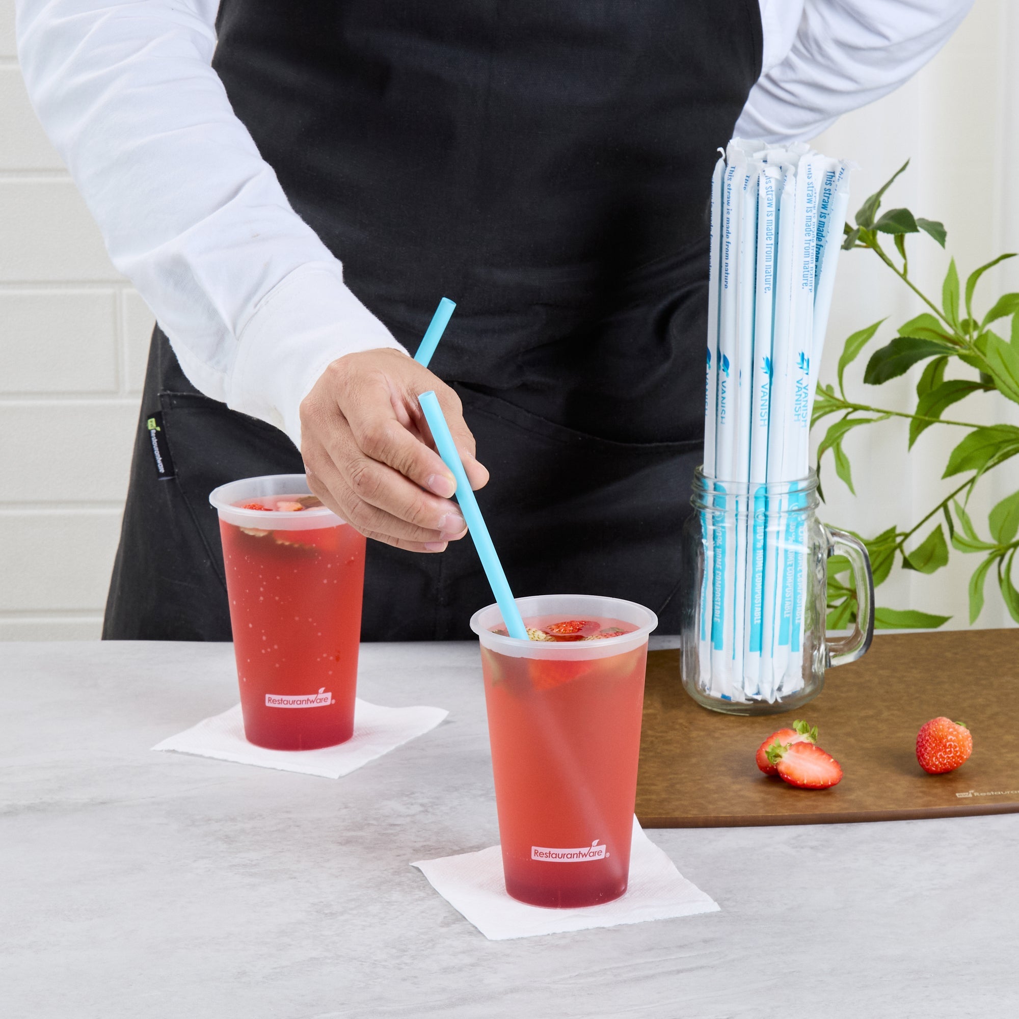 Vanish Blue PHA Plastic Straw - Wrapped, Compostable - 10 1/4" - 1000 count box