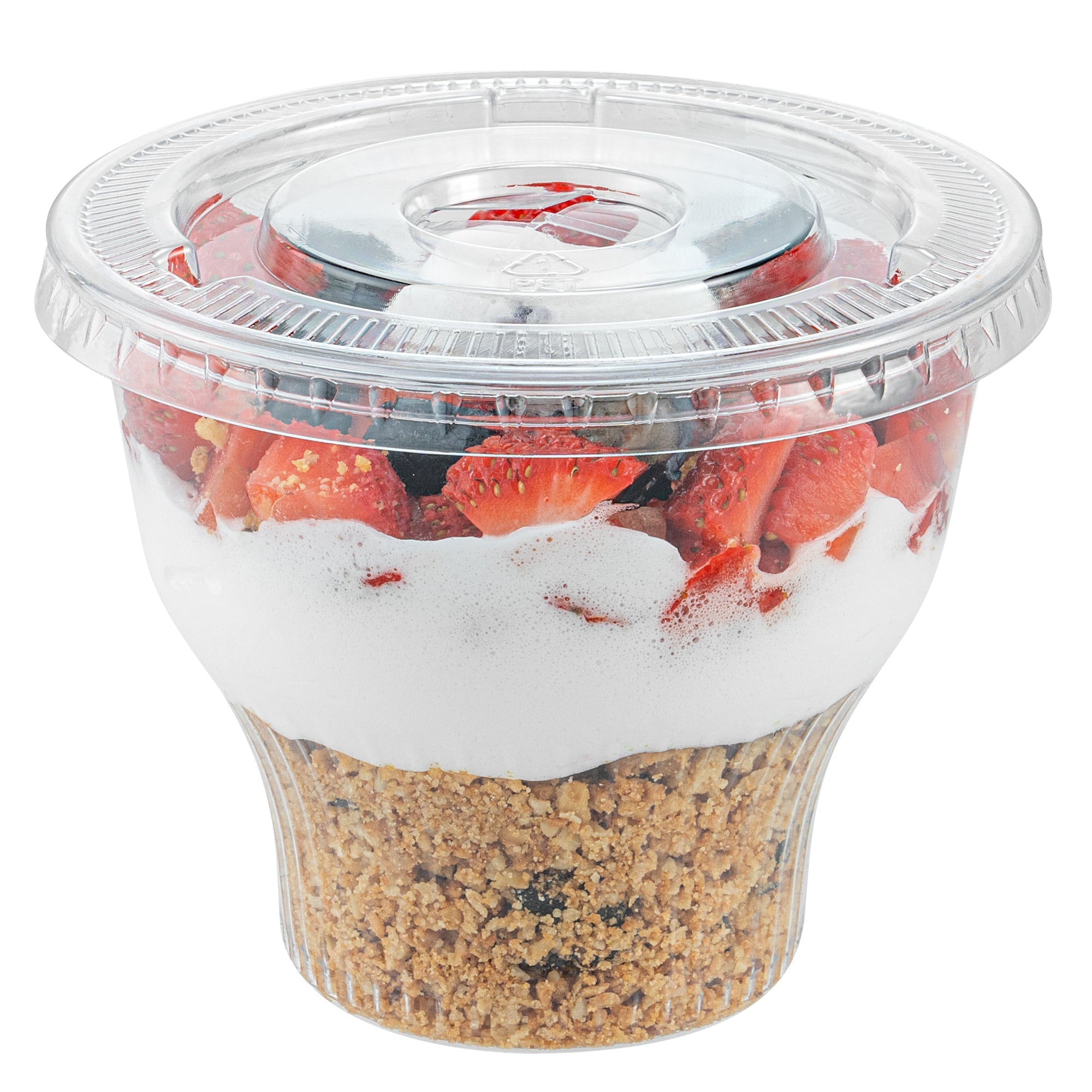 Chef 101 Round Clear Plastic Flat Lid - Fits Plastic Dessert Cup - 3 3/4" x 3 3/4" - 500 count box