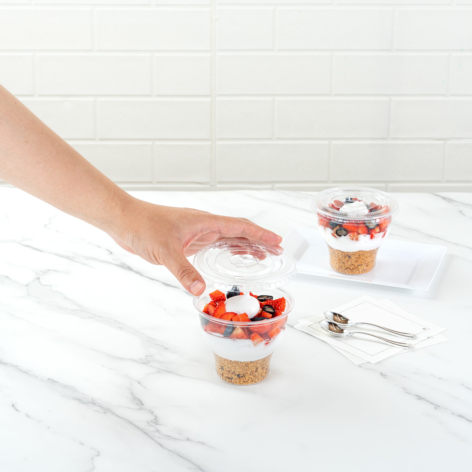 Chef 101 Round Clear Plastic Flat Lid - Fits Plastic Dessert Cup - 3 3/4" x 3 3/4" - 500 count box