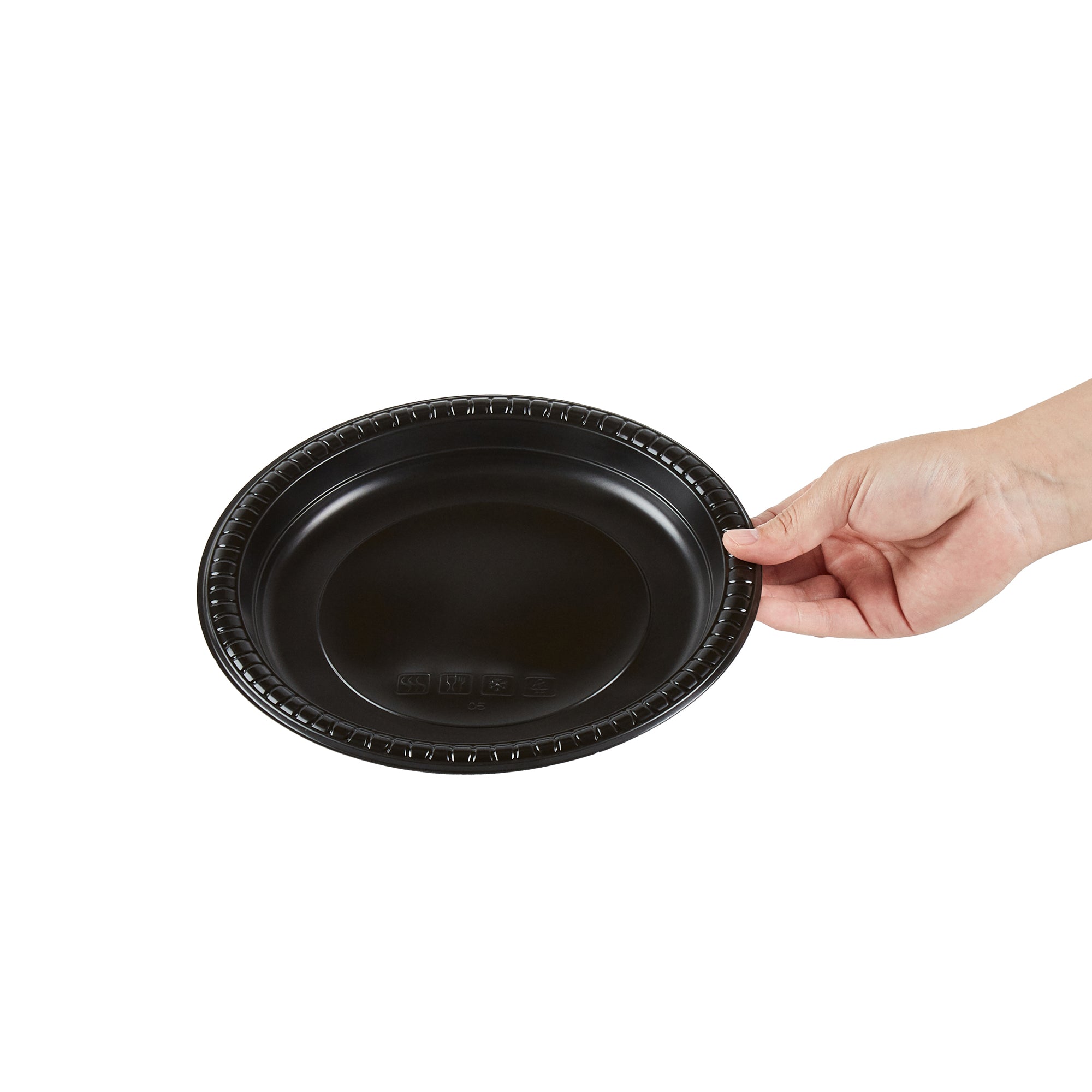 Chef 101 Round Black Plastic Plate - Microwavable - 9" x 9" x 3/4" - 100 count box