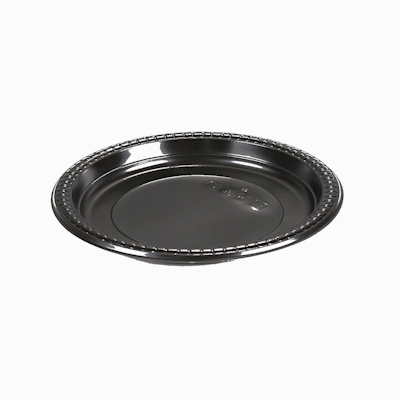 Chef 101 Round Black Plastic Plate - Microwavable - 9" x 9" x 3/4" - 100 count box