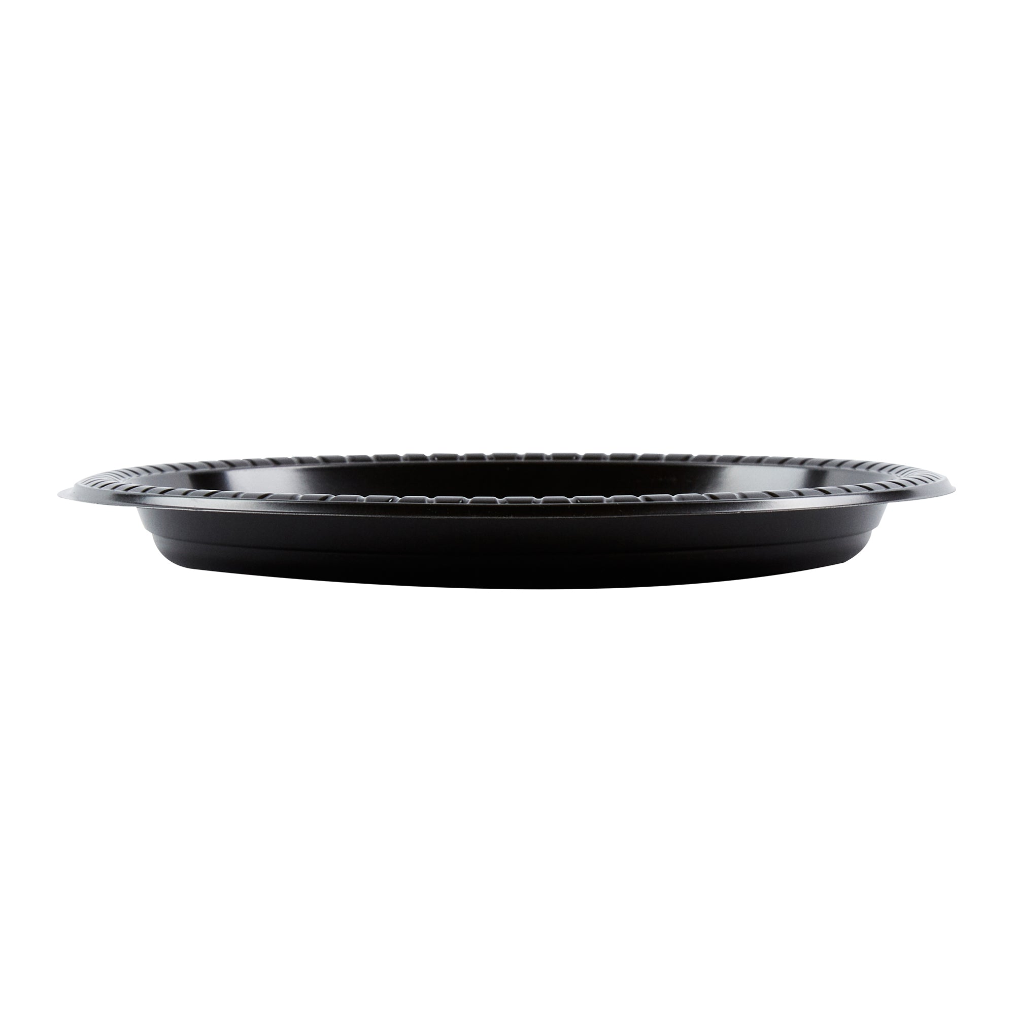 Chef 101 Round Black Plastic Plate - Microwavable - 9" x 9" x 3/4" - 100 count box