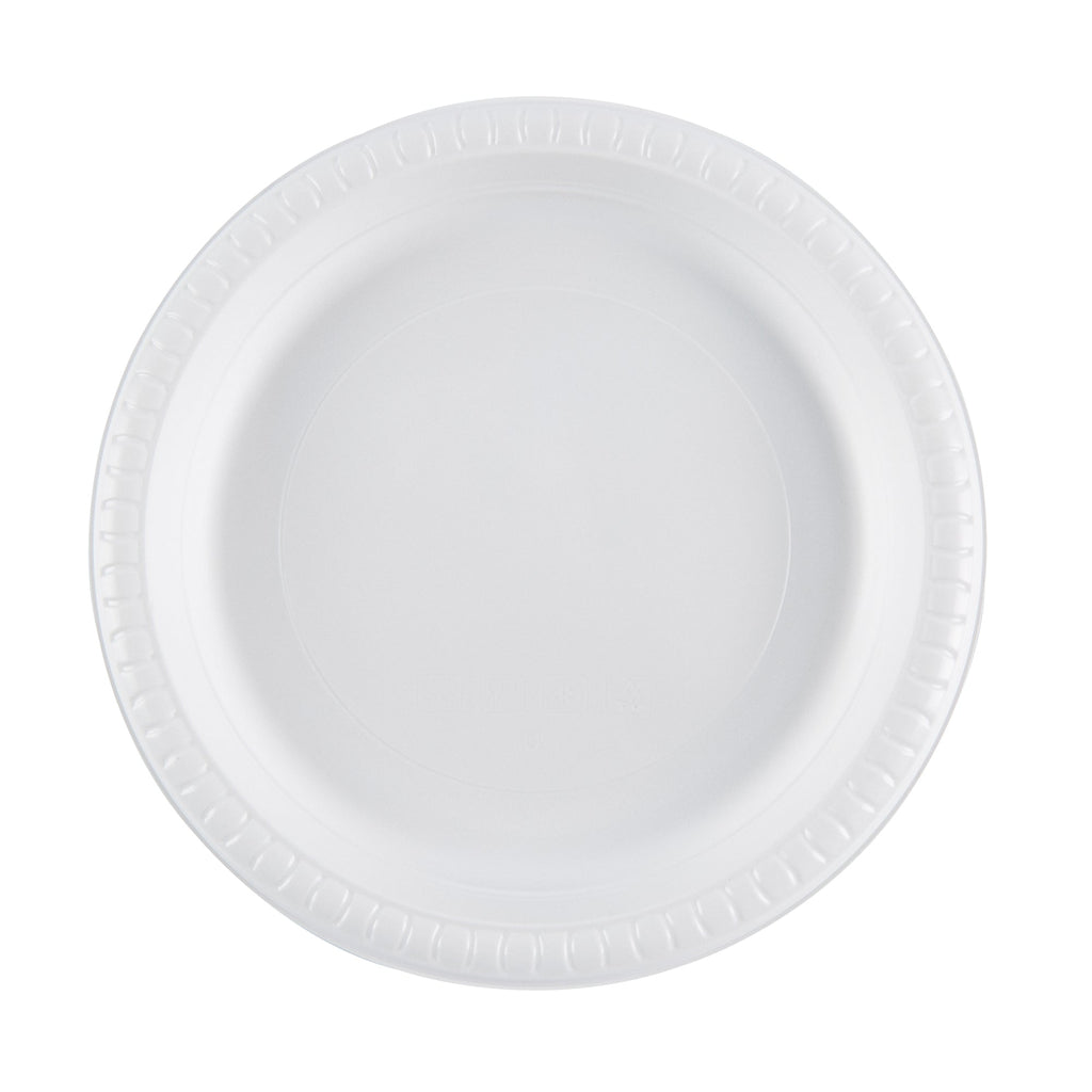 Chef 101 Round White Plastic Plate - Microwavable - 9" x 9" x 3/4" - 100 count box