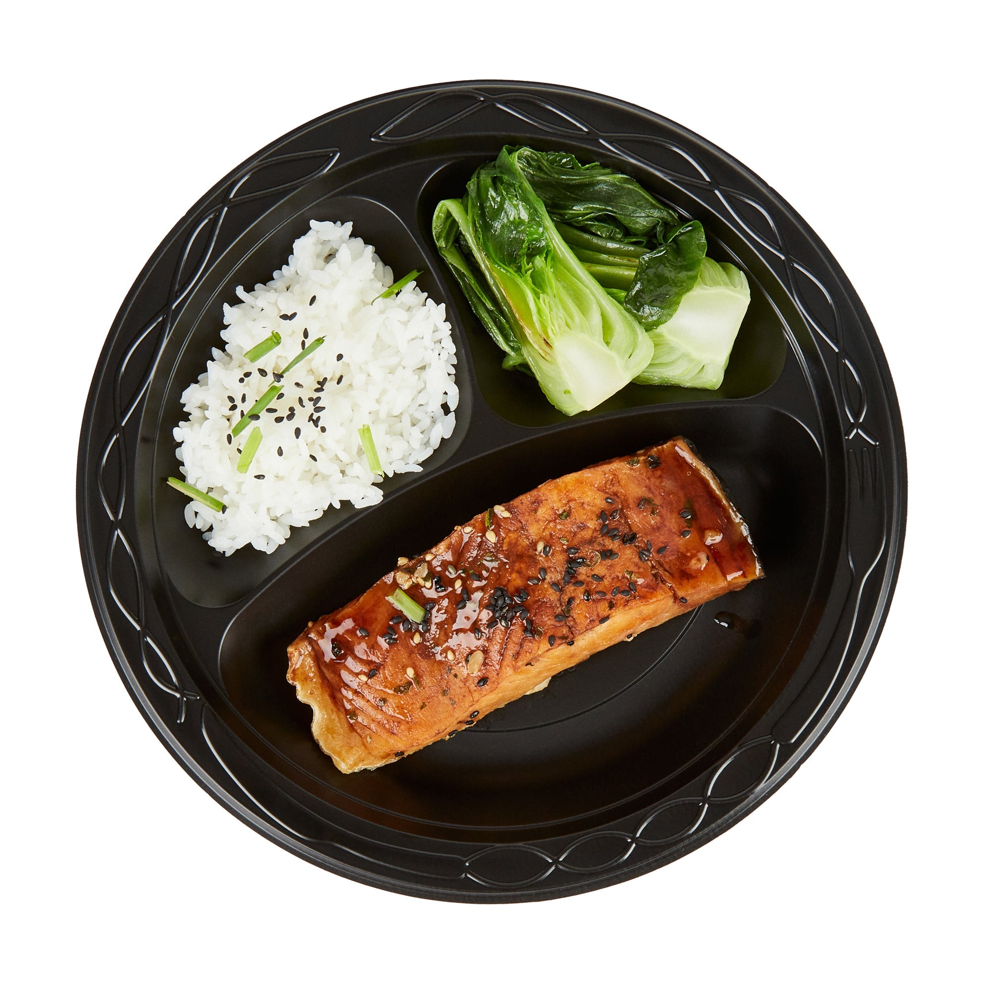 Chef 101 Round Black Plastic Plate - 3 Compartments, Microwavable - 9" x 9" x 3/4" - 100 count box