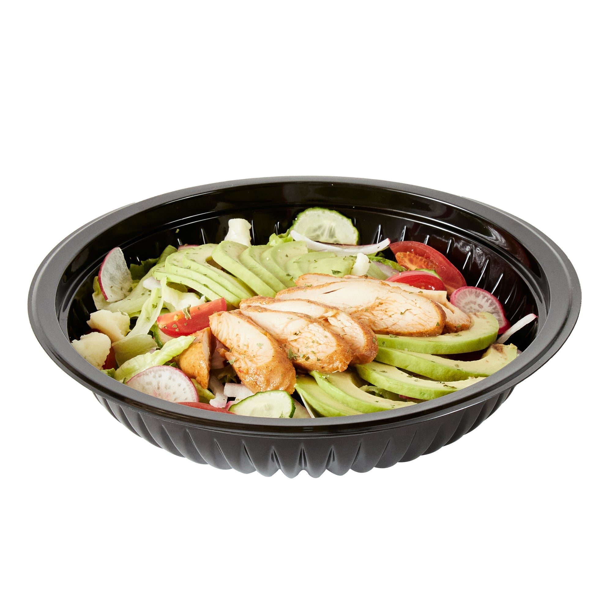 Chef 101 34 oz Round Black Plastic Bowl - Microwavable - 9" x 9" x 2" - 100 count box