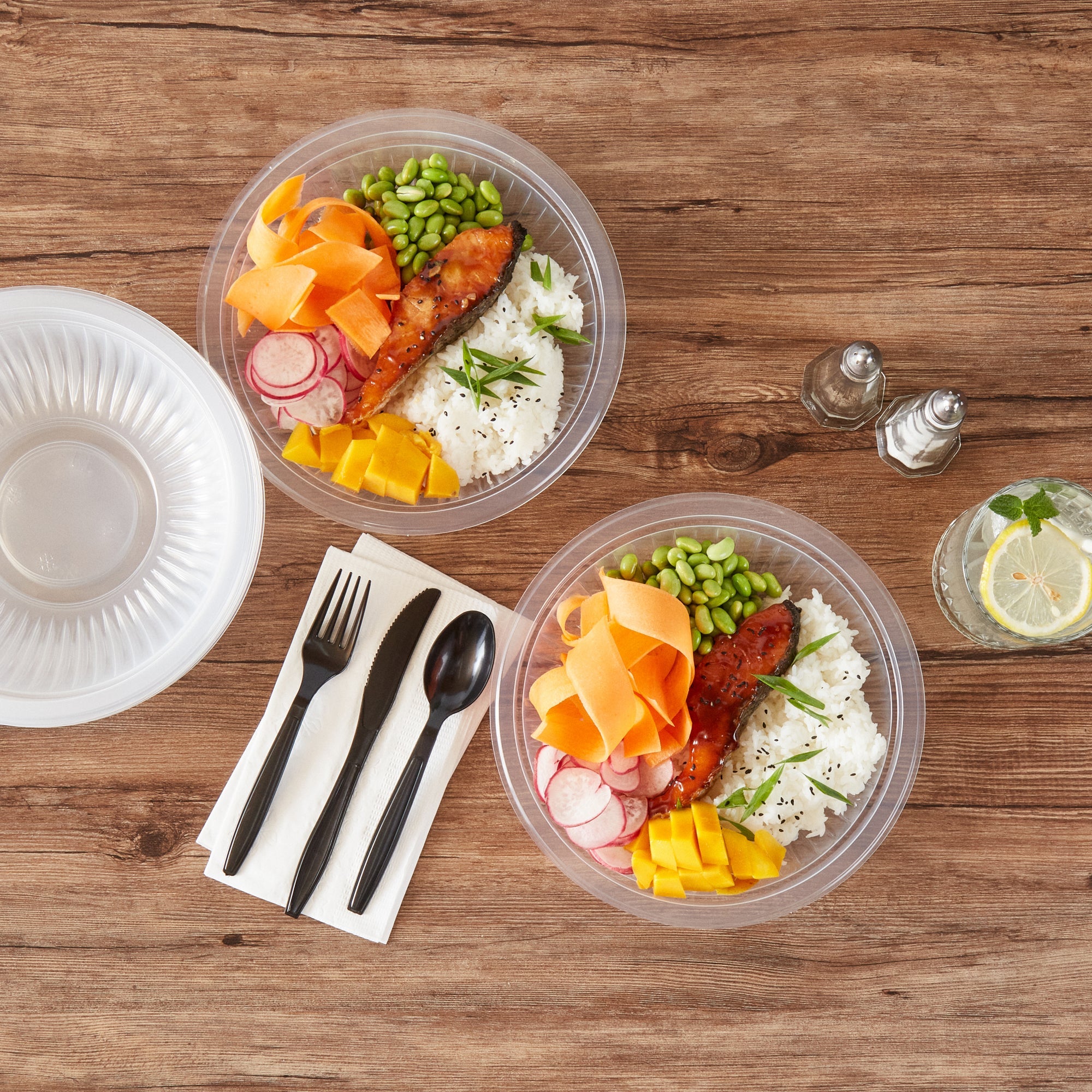 Chef 101 34 oz Round Clear Plastic Bowl - Microwavable - 9" x 9" x 2" - 100 count box