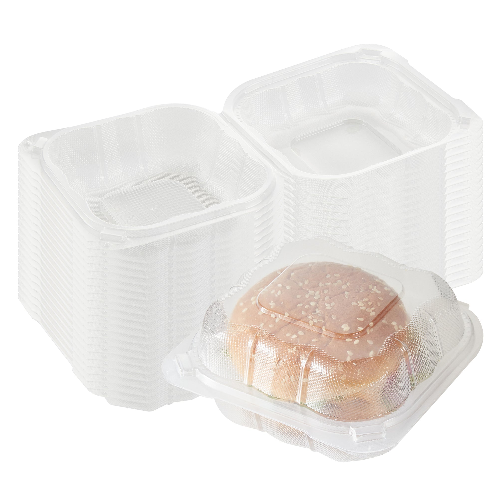 Chef 101 13 oz Square Clear Plastic Clamshell Container - Microwavable - 5 1/2" x 5 1/2" x 2 3/4" - 100 count box