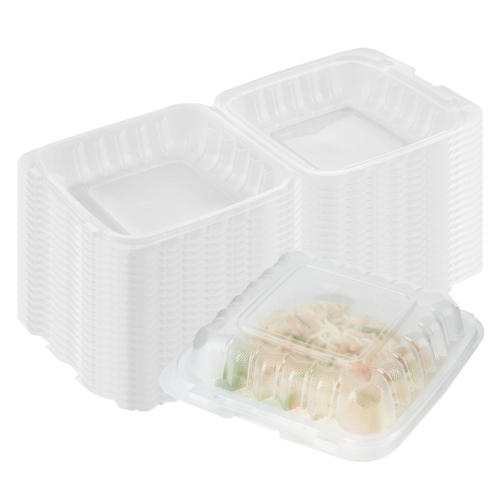 Chef 101 30 oz Square Clear Plastic Clamshell Container - Microwavable - 7 1/2" x 7 1/2" x 2 3/4" - 100 count box