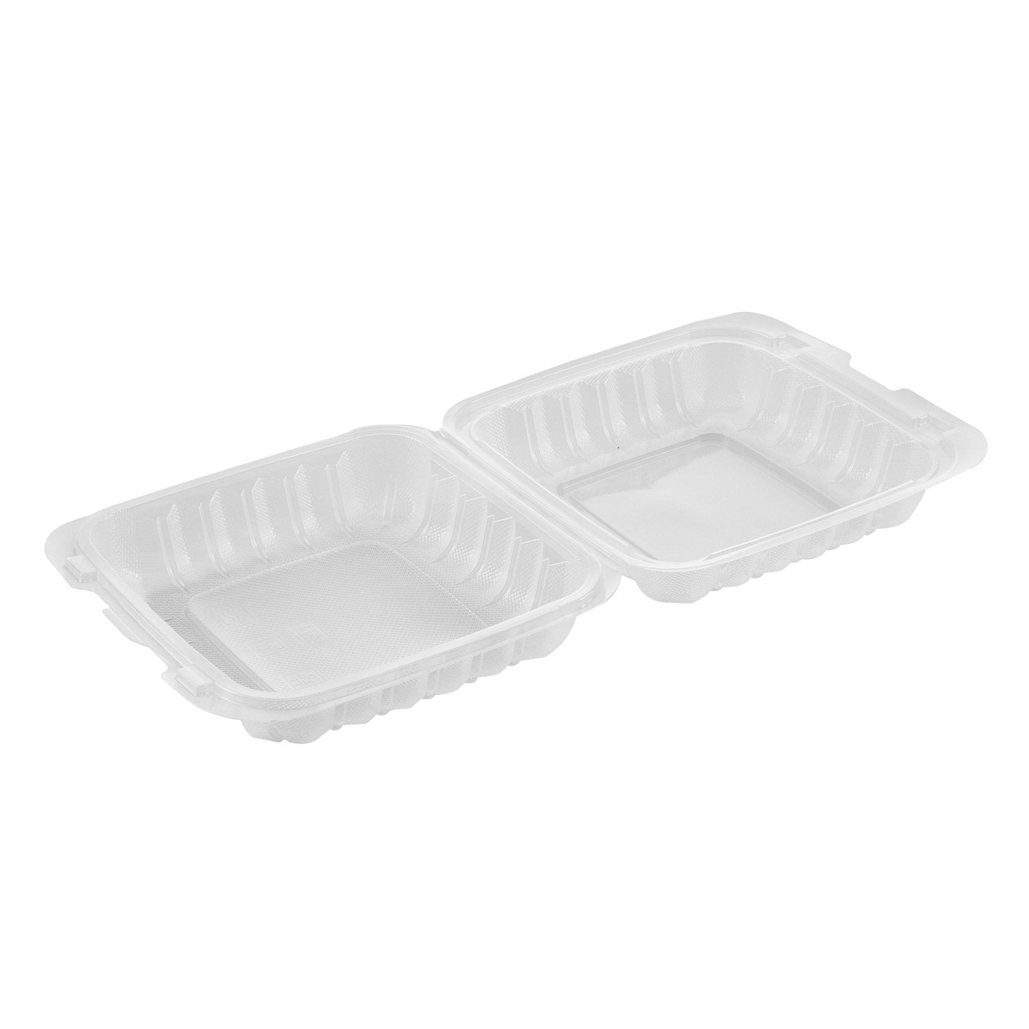 Chef 101 30 oz Square Clear Plastic Clamshell Container - Microwavable - 7 1/2" x 7 1/2" x 2 3/4" - 50 count box