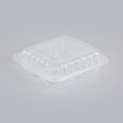 Chef 101 34 oz Square Clear Plastic Clamshell Container - 3 Compartments, Microwavable - 8" x 8" x 3" - 50 count box