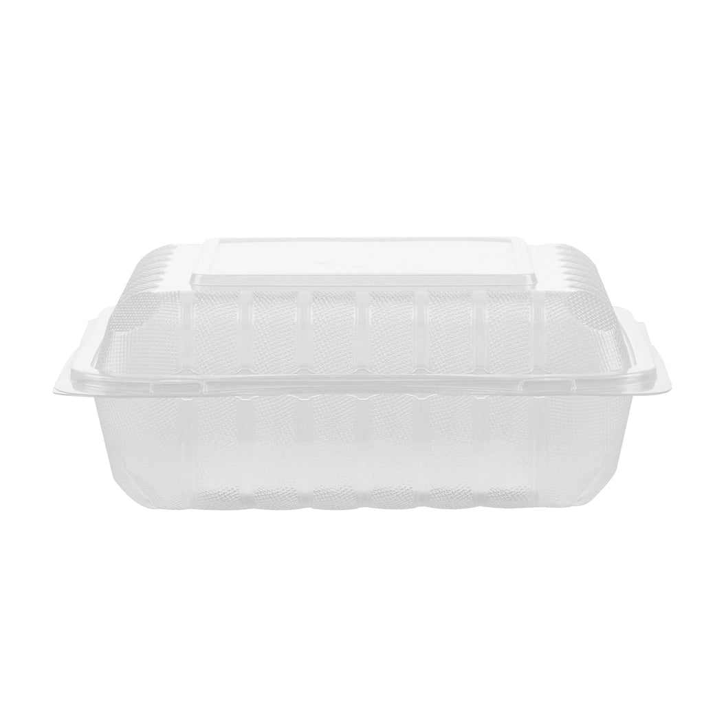 Chef 101 47 oz Square Clear Plastic Clamshell Container - Microwavable - 9" x 9" x 3 1/2" - 50 count box