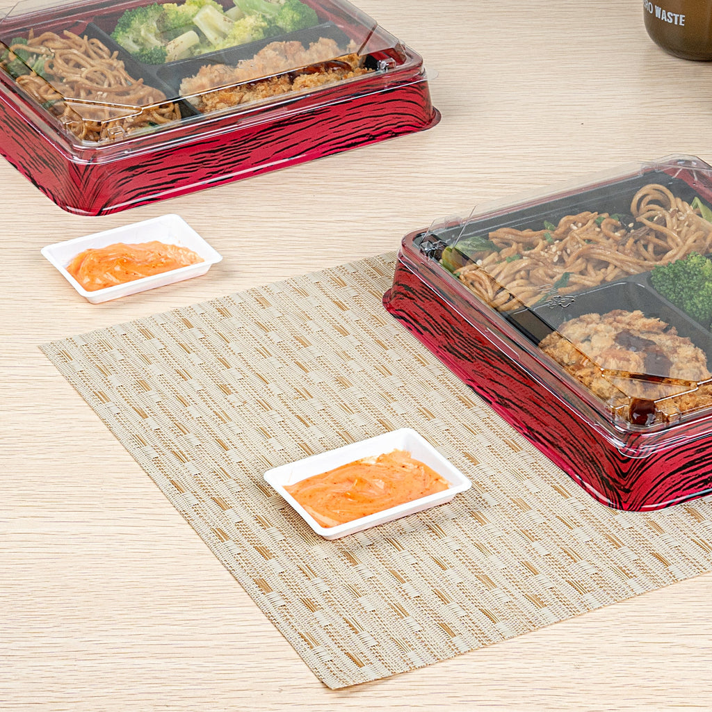 Bento Tek 1 oz Rectangle White Plastic Sauce Dish - 3" x 2 1/4" - 100 count box