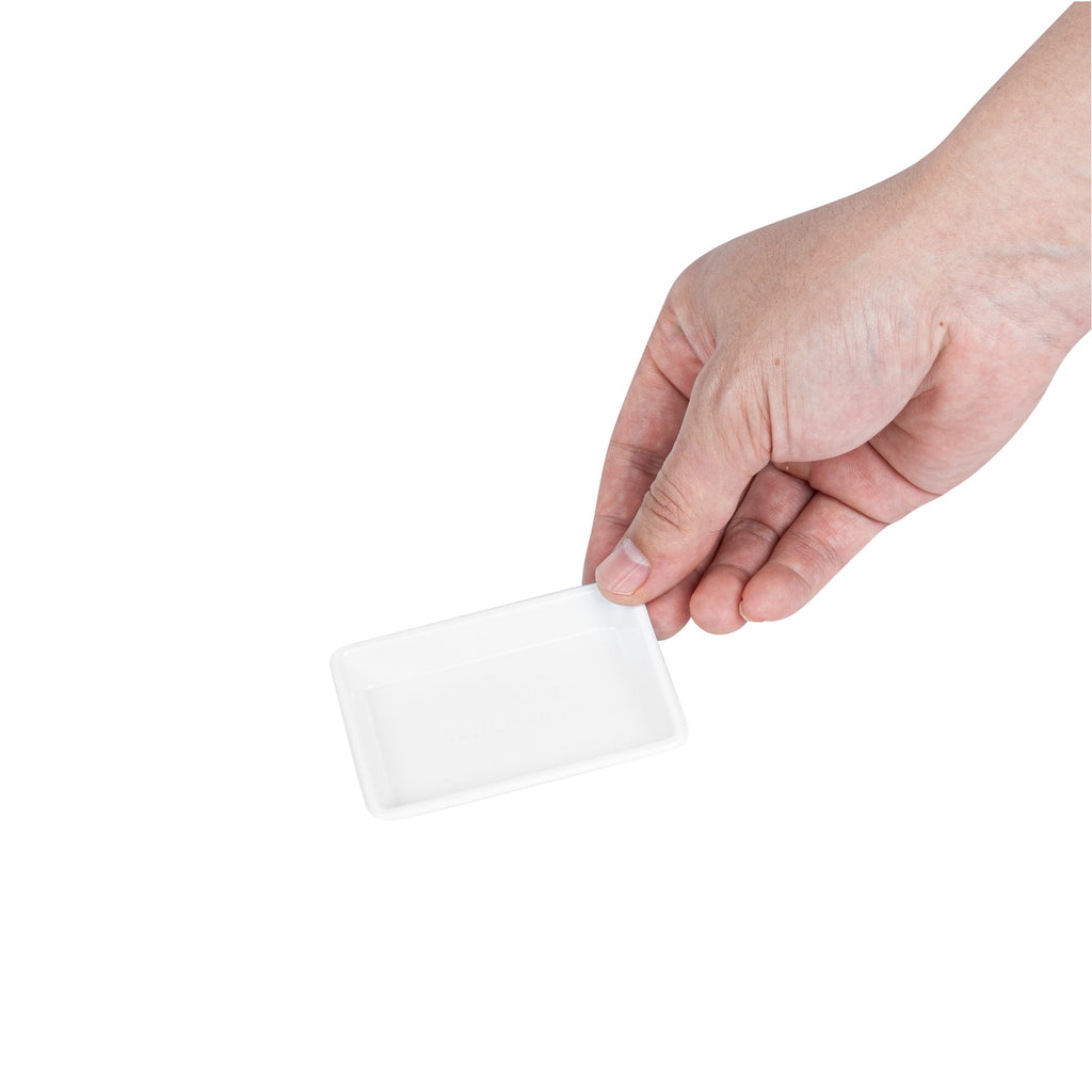 Bento Tek 1 oz Rectangle White Plastic Sauce Dish - 3" x 2 1/4" - 1000 count box
