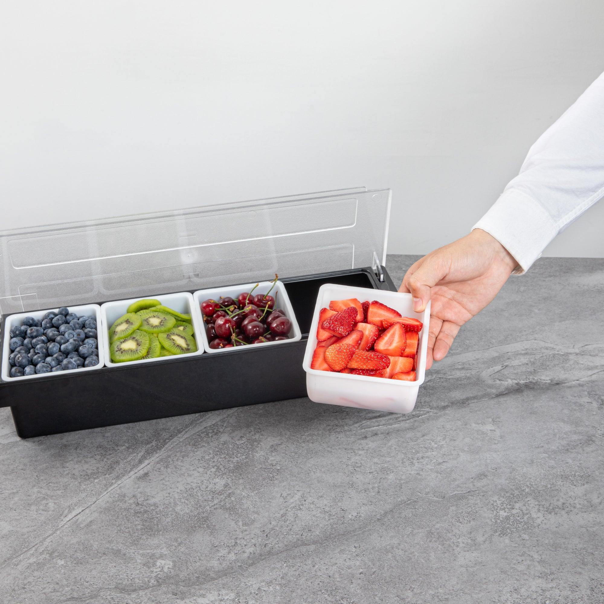 Bar Lux 1.5 Pint White Plastic Insert - Fits 4-Compartment Condiment Caddy - 4 count box