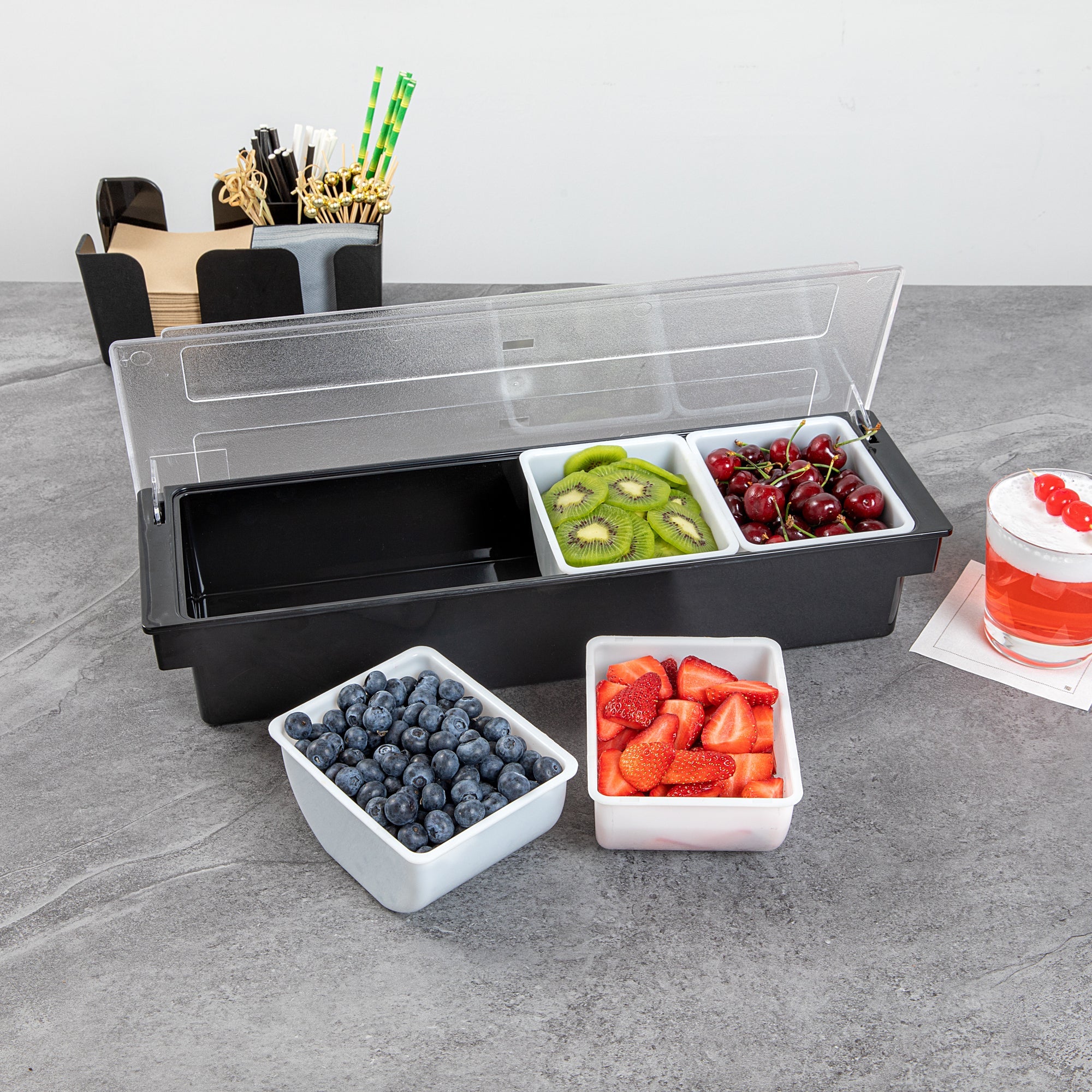 Bar Lux 1.5 Pint White Plastic Insert - Fits 4-Compartment Condiment Caddy - 4 count box