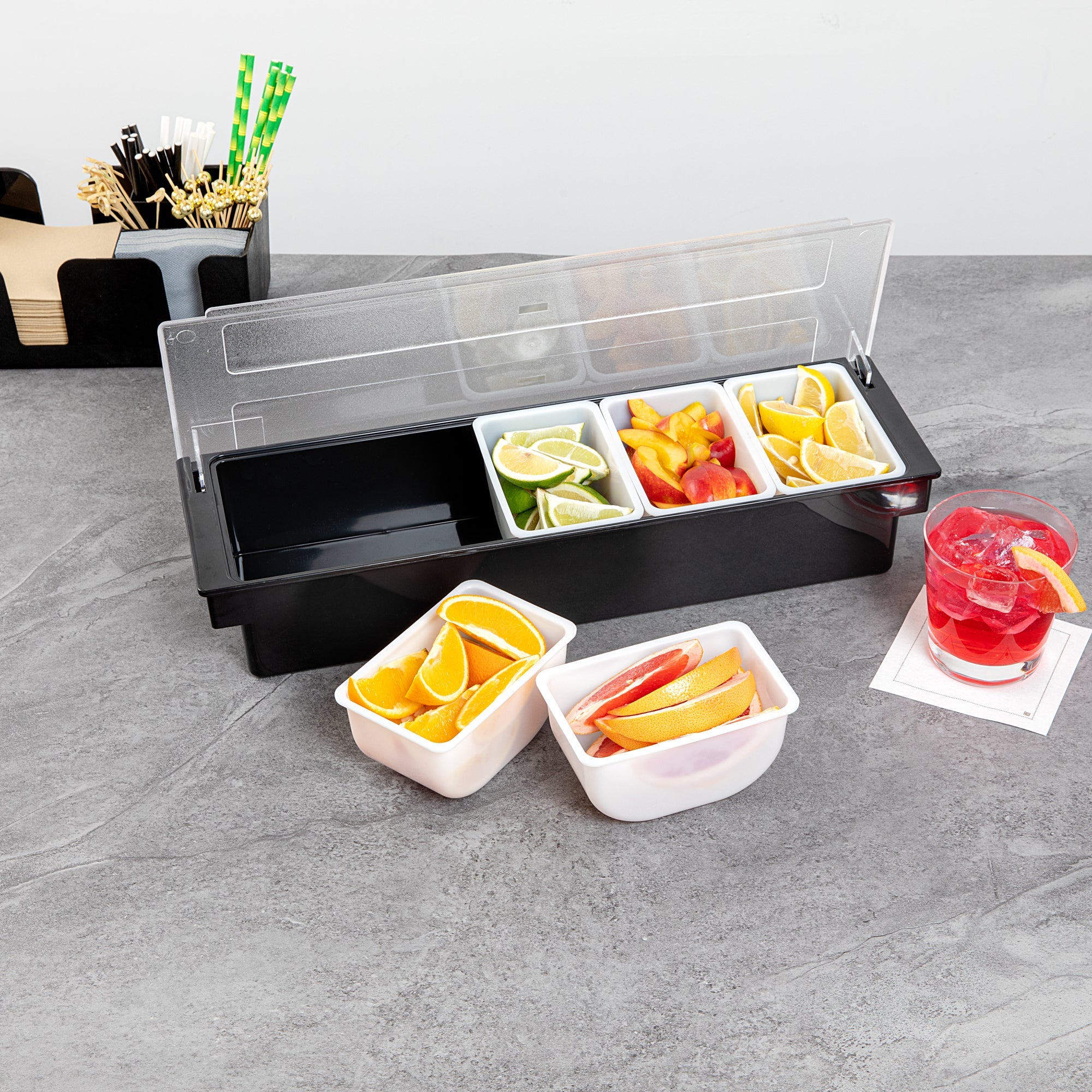 Bar Lux 1.25 Pint White Plastic Insert - Fits 5-Compartment Condiment Caddy - 5 count box
