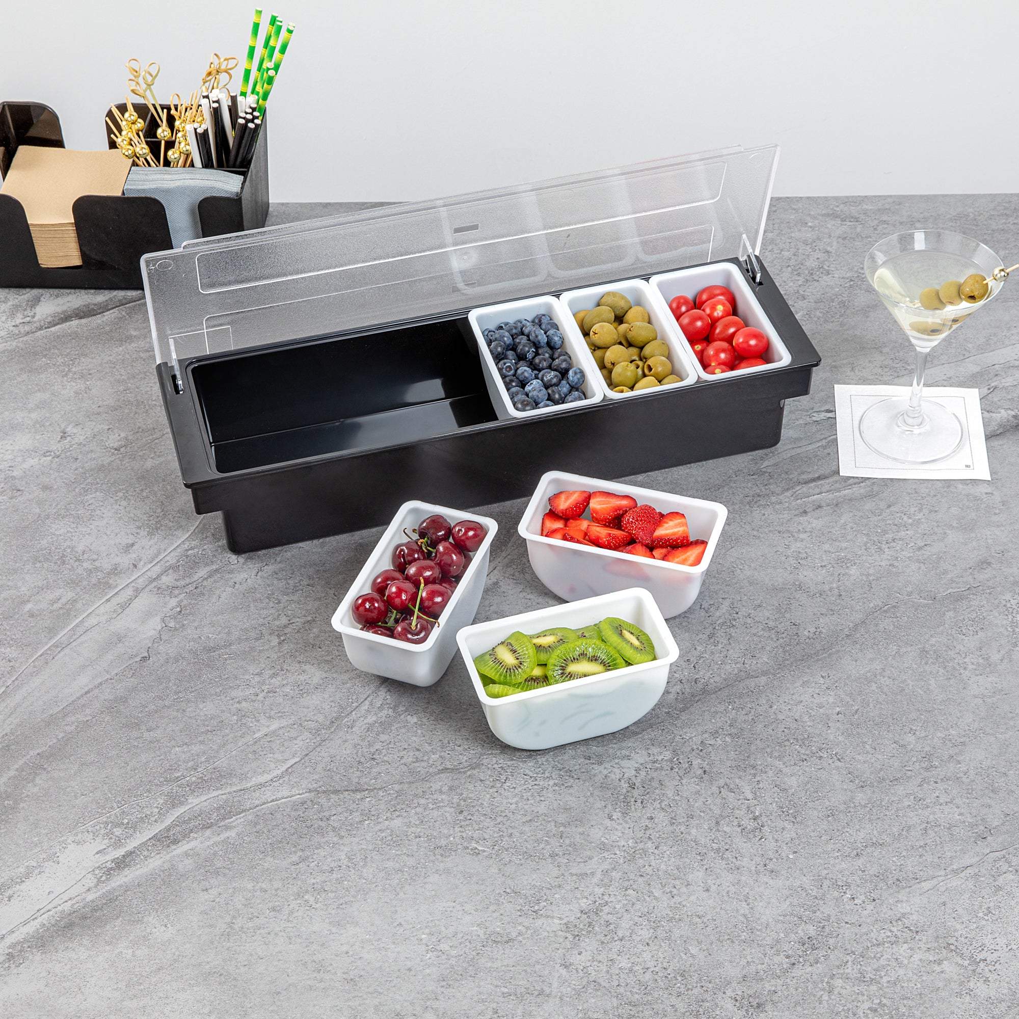 Bar Lux 1 Pint White Plastic Insert - Fits 6-Compartment Condiment Caddy - 6 count box