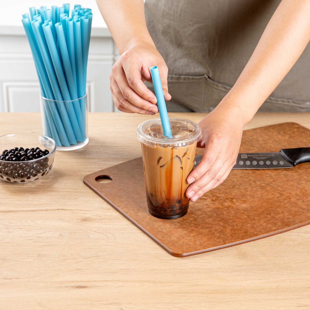 Basic Nature Blue PLA Plastic Extra Wide Boba Straw - Unwrapped, Compostable, Pointed - 9" - 100 count box