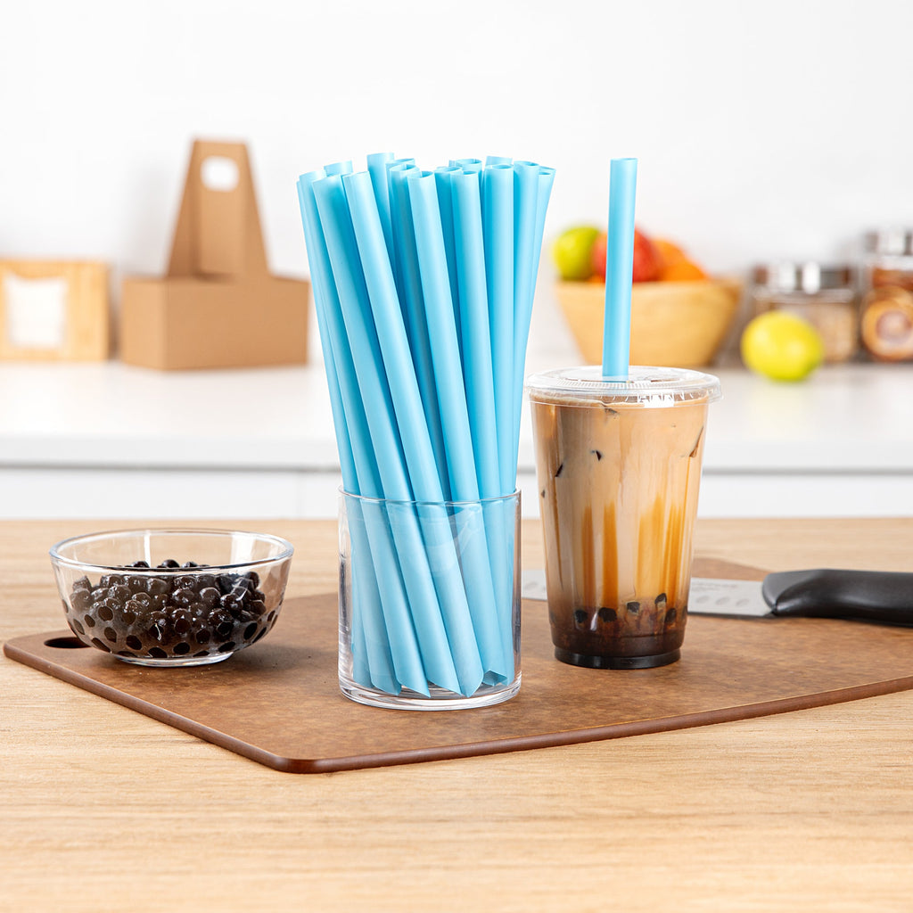 Basic Nature Blue PLA Plastic Extra Wide Boba Straw - Unwrapped, Compostable, Pointed - 9" - 1000 count box