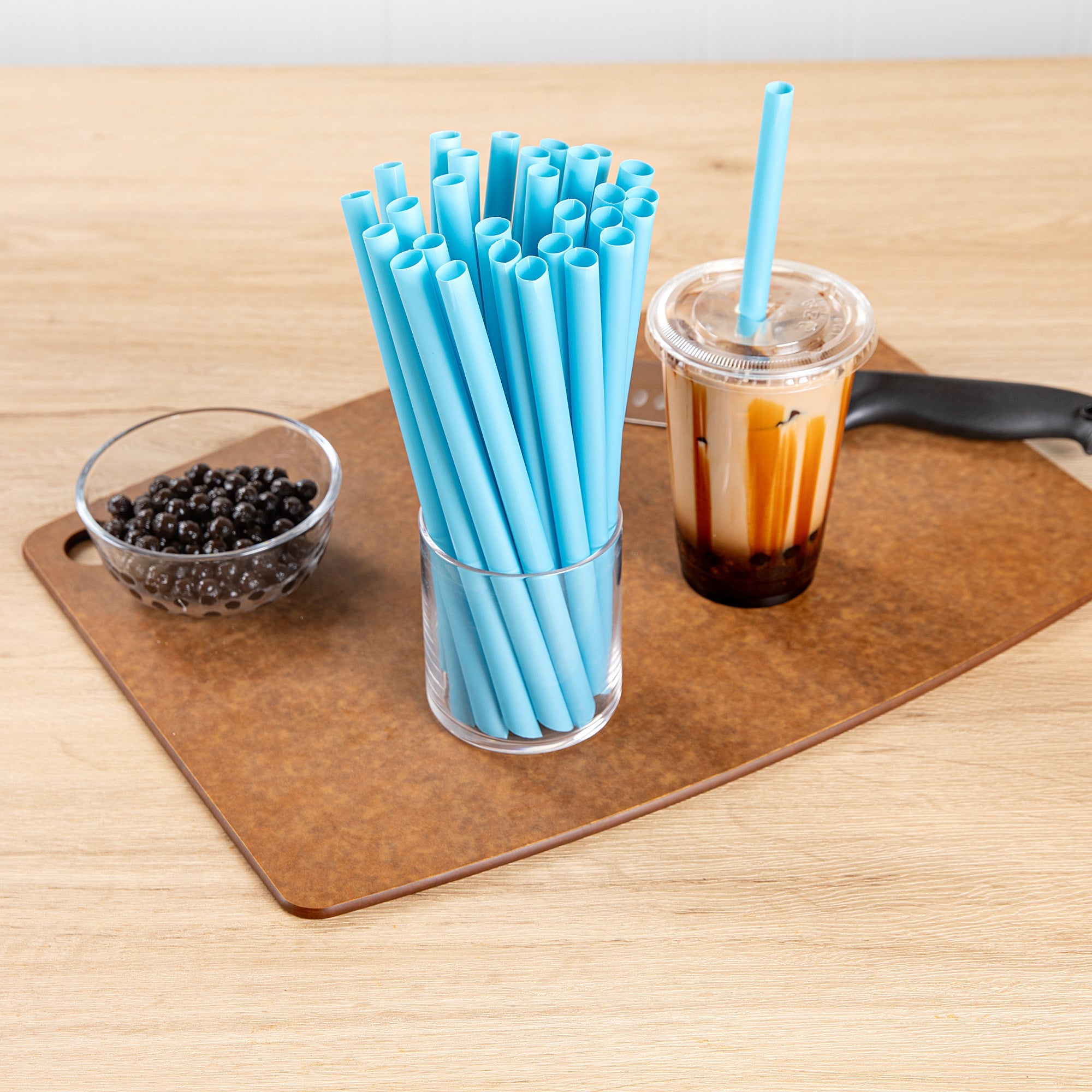Basic Nature Blue PLA Plastic Extra Wide Boba Straw - Unwrapped, Compostable, Pointed - 9" - 1000 count box
