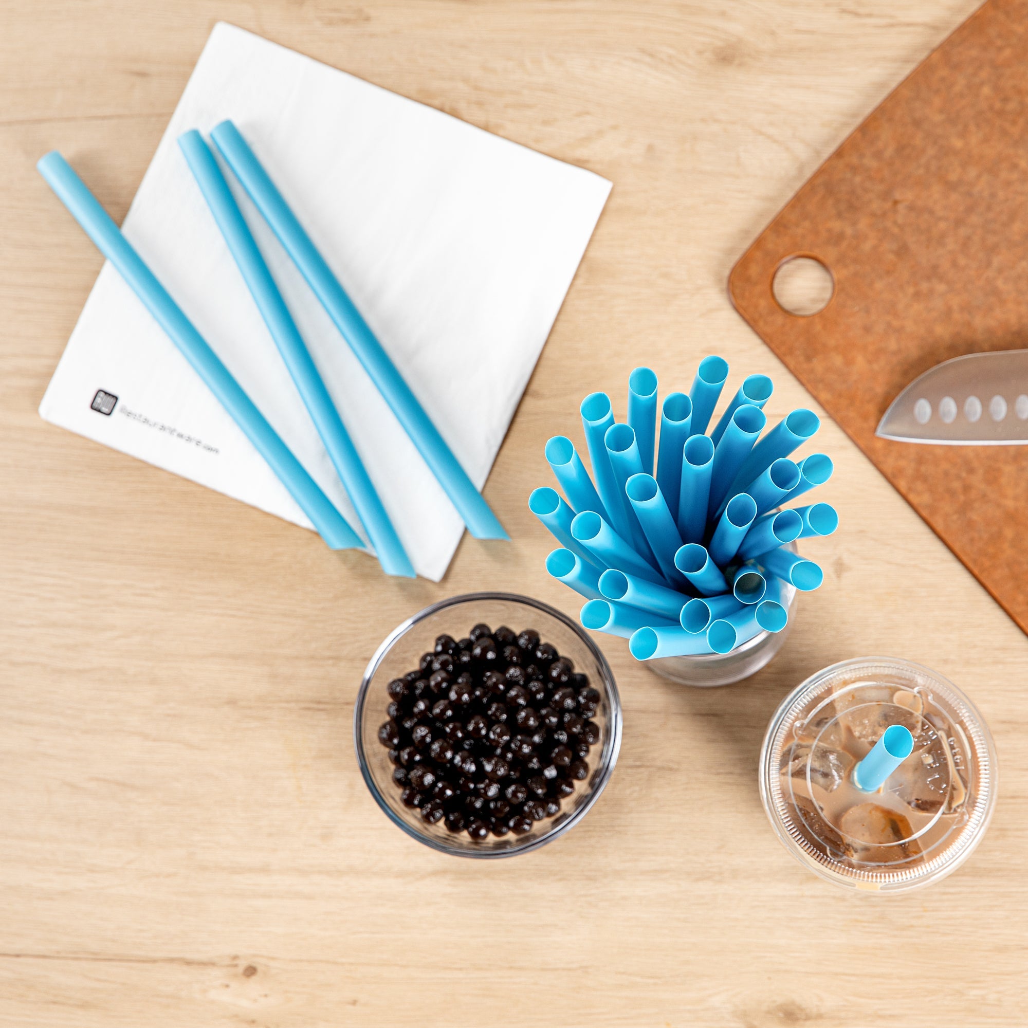 Basic Nature Blue PLA Plastic Extra Wide Boba Straw - Unwrapped, Compostable, Pointed - 9" - 1000 count box