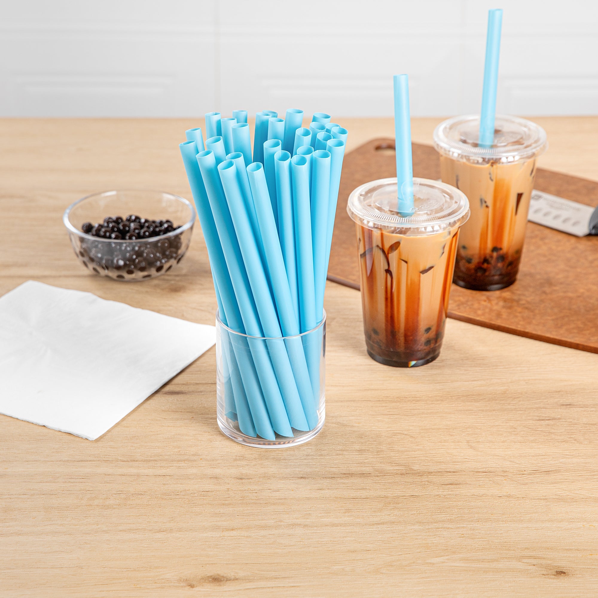 Basic Nature Blue PLA Plastic Extra Wide Boba Straw - Unwrapped, Compostable, Pointed - 9" - 1000 count box