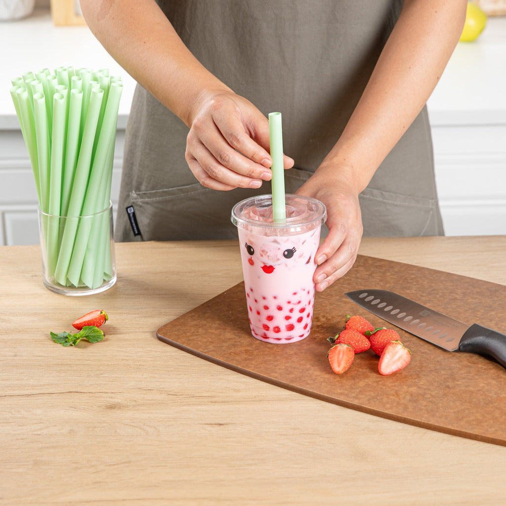Basic Nature Green PLA Plastic Extra Wide Boba Straw - Unwrapped, Compostable, Pointed - 9" - 1000 count box