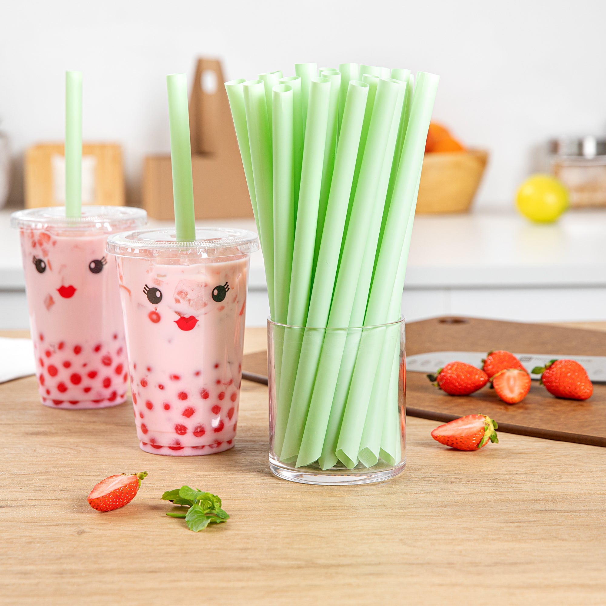 Basic Nature Green PLA Plastic Extra Wide Boba Straw - Unwrapped, Compostable, Pointed - 9" - 1000 count box